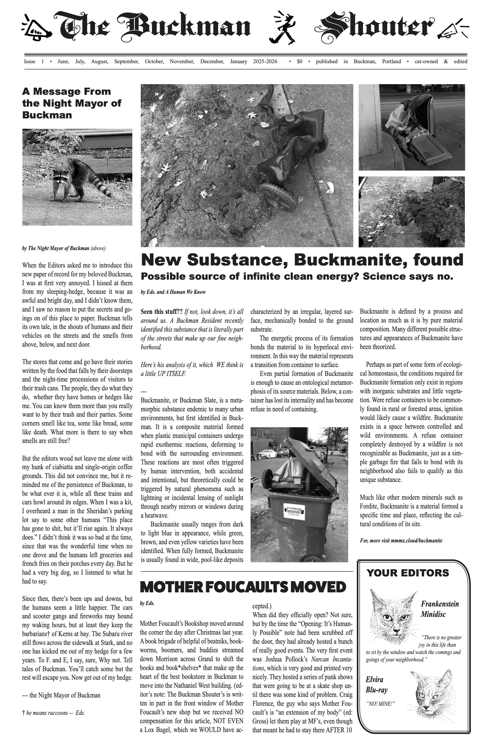 first issue of the buckman shouter front page.