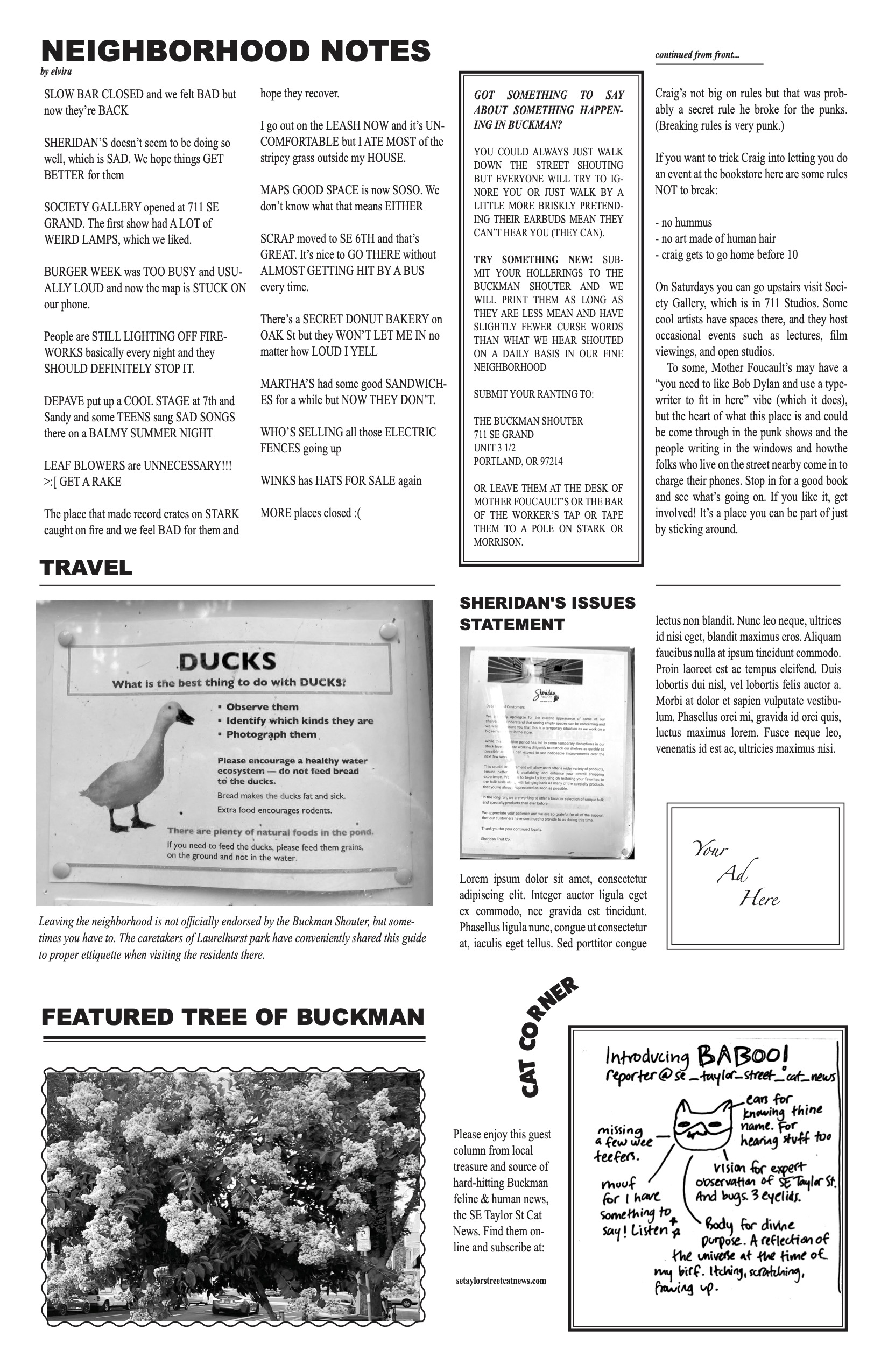 first issue of the buckman shouter back page.
